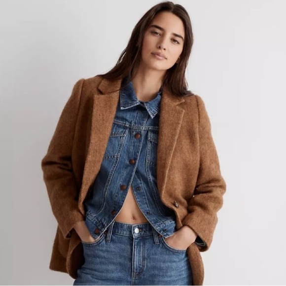 MADEWELL Larsen Blazer Camel Tan Boucle Wool Alpaca Blend Longline Coat Small - Picture 4 of 15